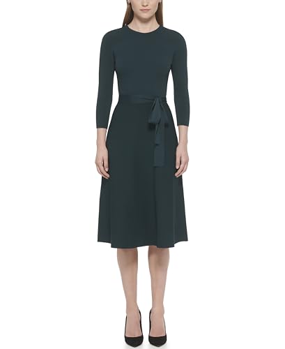 Eliza J Women's 3/4 Sleeve Crew Neck Midi Fit and Flare Sweater Dress, Spruce, Medium