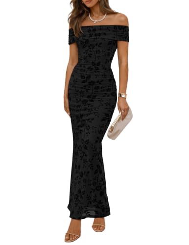 ZESICA Women's Summer Off Shoulder Bodycon Maxi Formal Dress Black S | Mesh, Mermaid, Strapless, Elegant, Wedding Guest, Cocktail, Party, Sexy, Date Night, Dinner, Homecoming, Holiday, Prom Dress