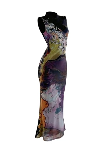 GORGLITTER Women's Cheongsam Dress Mandarin Collared Qipao Asain Dresses