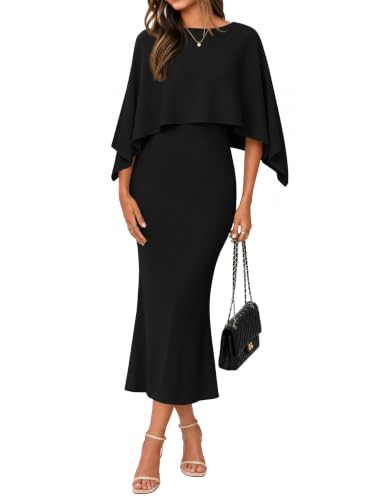 ZESICA Women's Fall Two Piece Outfits Shawl Poncho Sweater Bodycon Dresses