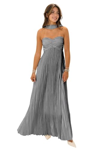 BFDEWO Chiffon Strapless Ruched Bridesmaid Dress, Gray, US 12