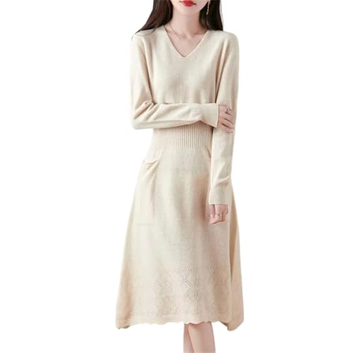 Women Fall/WinterWool V-Neck Long Knitted Bottom Loose Slim Dress (Ben Qing,X-Large)