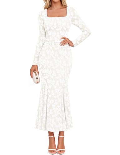 MEROKEETY Womens Fall Bridal Shower Dresses Mermaid Dress, White, M