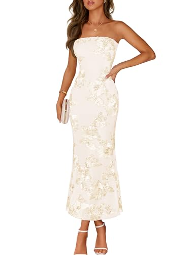 MEROKEETY Women Summer Floral Wedding Guest Cocktail Maxi Dress, Apricot, S