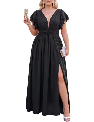 VOUIAO Women Plus Size Bridesmaid Dress Wedding Guest Formal Gown Black 5XL