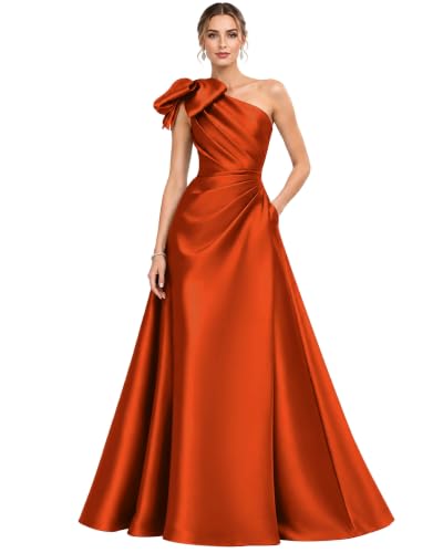PamperClaws Satin Formal Dresses for Women Bridesmaid Gowns, Rust, Size 8