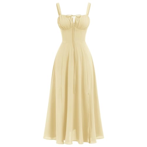 Women's Corset Dress Formal Cocktail Dresses Going Out Casual Sundress Split Thigh Spaghetti Strap Vintage Dress Yellow