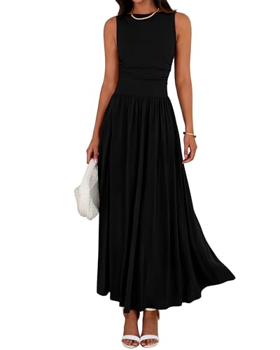 BTFBM Summer Maxi Dresses for Women Sleeveless Casual Dress,Black,XL