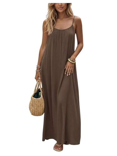 SHENHE Women's Open Back Spaghetti Strap Backless Maxi Dress Flowy Sundress