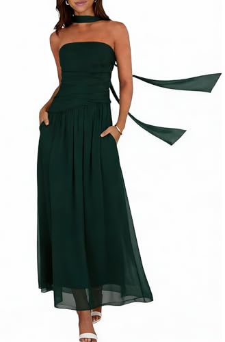 GERT COREL Women's Strapless Ruched Maxi Dress with Scarf, Wedding Guest