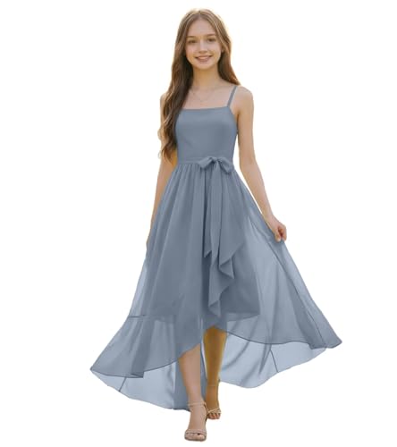 FLwuhui Ruffle Junior Bridesmaid Dress for Wedding Girls Bridesmaid Dresses Dusty Blue Pageant Dresses for Girls US11