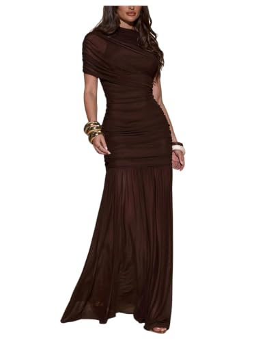 GORGLITTER Women's Mesh Maxi Dress Elegant Wedding Guest Formal Dresses