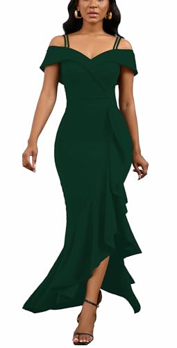 TDiooCor Womens Semi Green Formal Wedding Guest Dress - Elegant Bodycon Flowy Gown Long Evening Prom Party Dresses