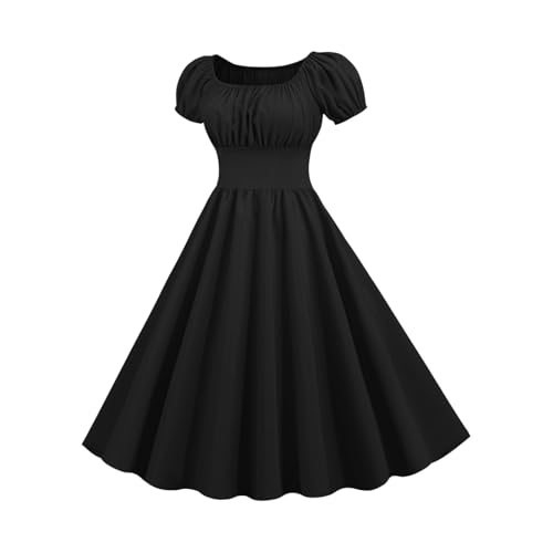 A Line Bridesmaid Dresses Tea Length Square Neck Puff Sleeves Ruched Prom Dress Empire Waist Regency Dresses