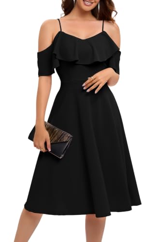 Bbonlinedress Off The Shoulder Dresses, Summer Formal Cocktail Wedding Guest Dress Graduation Homecoming Midi Prom Party Church Aline Plus Size Dresses Black XL