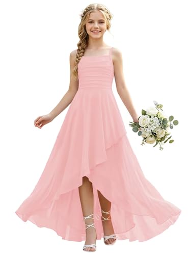 camftbo Ruched Junior Bridesmaid Dresses with Slit 2026 Pink 8