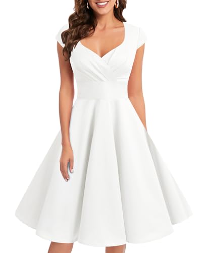 Bbonlinedress Womens Vintage White Wedding Dress Short 1950s Retro Formal Cocktail Party Swing Dress White2 S