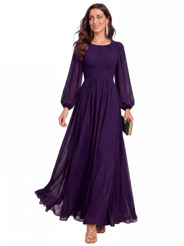 Ever-Pretty Women's Chiffon Long Sleeve Formal Wedding Guest Dresses