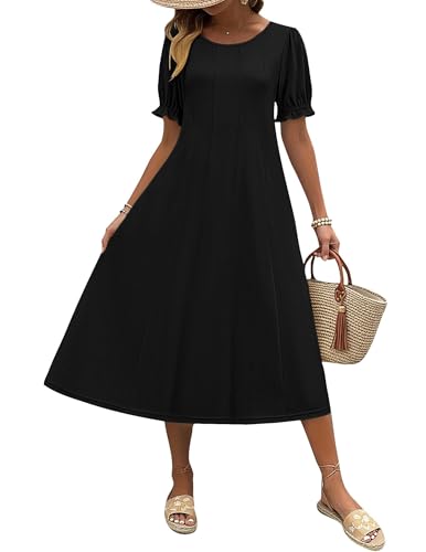 Zeagoo Summer Dresses for Women Black Casual Dress for Women Modest Dresses Cotton Dress Women 2026 A-Line Sundress Black,L