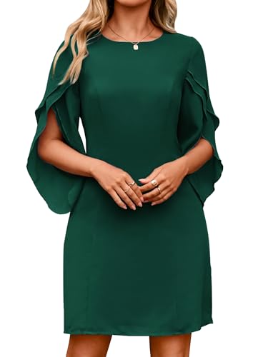 Simplee Womens Cocktail Dress 2026 Semi Formal Flutter Sleeve Modest Boat Neck Classy Tea Party Dresses Emerald Green,M