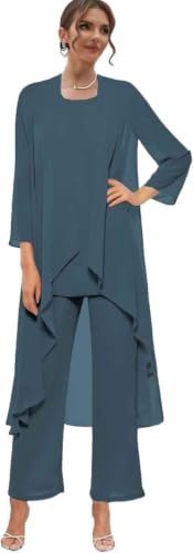 Loose Chiffon Plus Size Mother of Groom Dress Peacock Pant Suits with Outfit Long Evening Formal Dresses for Wedding Party Size 20