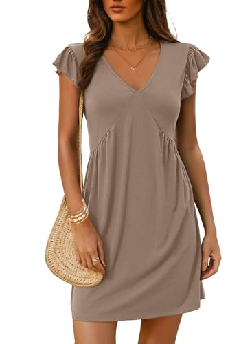 Dokotoo Sun Dresses for Women Summer 2026 Mini Dress Cruise Outfits Dress | Summer Fall,Short Sleeve,V Neck,Fashion Clothing,Beach Vacation Wear,Sundresses,Casual Dress,Cruise Outfits