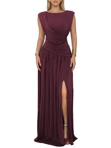 CurvySweet Women Athena Convertible Ruched Formal Wedding Guest Maxi Dress