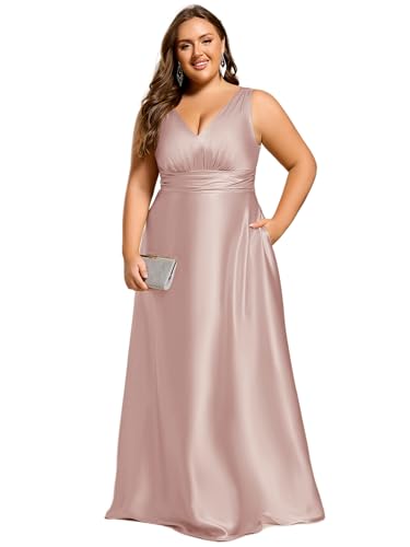 Ever-Pretty Plus Women's Sleeveless Satin Plus Size Formal Wedding Guest Dress with Pockets Summer Bridesmaid Dress Mauve US24