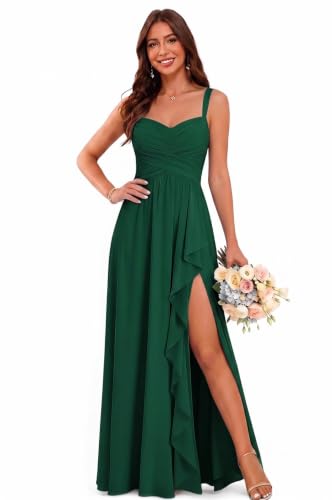 Women's Chiffon Bridesmaid Dresses Long Evening Formal Gown with Slit