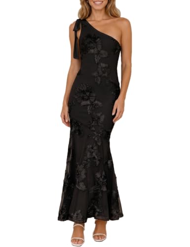 Halfisland Womens Floral One Shoulder Bodycon Maxi Dress Wedding Guest | Elegant,Sleeveless,Mesh,Fishtail,Midi,Cocktail,Bridesmaid,Dating,Gowns,Party,Graduation,Evening,Birthday,Valentine's Day