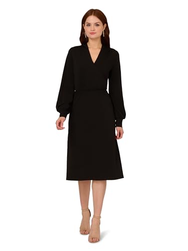 Adrianna Papell Diffusion Women's Long Sleeve Wrap Midi Dress, Black, S