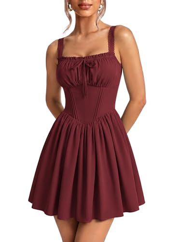 SCARLET DARKNESS Corset Mini Dress Adjustable Straps Sundress with Pockets