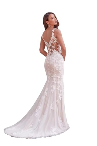 Ivory Wedding Dresess for Bride 2026 Mermaid Lace Applique Tulle V-Neck Sleeveless Backless Bodycon Strapless Beach Long Bridal Gowns US4