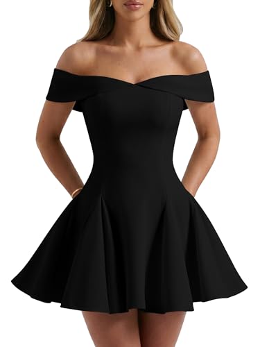 DAAWENXI Off The Shoulder Dress for Women A Line Party Mini Dresses Black