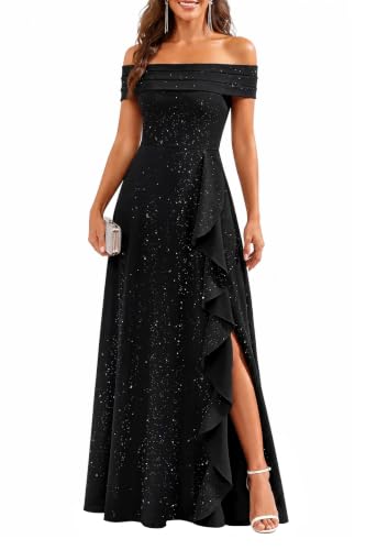 Pinup Fashion Black Formal Sequin Evening Wedding Cocktail Party Long Dress