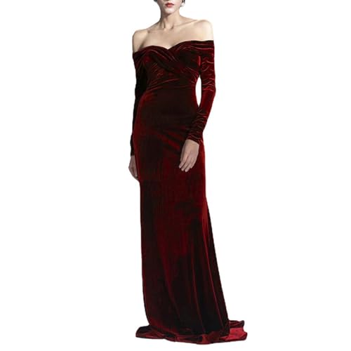 Women's Vintage Hemline Velvet Wedding Guest Dress, Long Sleeve Evening Gown Party Cocktail Dresses(Small)