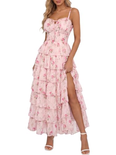 Women's Floral Corset Formal Wedding Guest Maxi Dresses Pink Floral 16