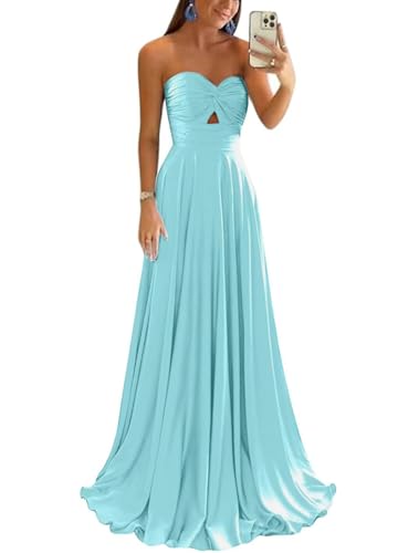 dxazd Long Corset Keyhole Ruched Prom Dress with Pockets 2026 Baby Blue Strapless Satin A-Line Elegant Bridesmaid Dresses 12
