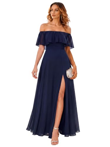 Ever-Pretty Women's Off Shoulder Chiffon Formal Bridesmaid Dresses Navy