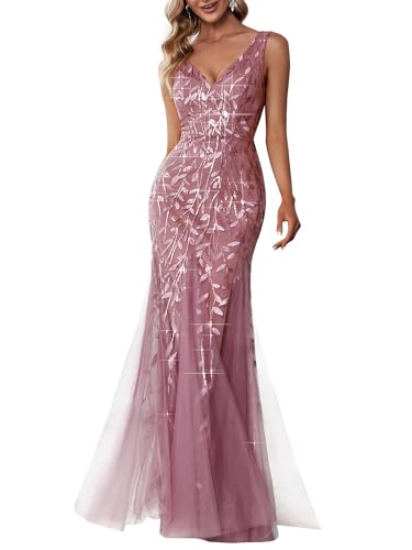 Ever-Pretty Women's Sequin Mermaid Double V-Neck Sleeveless Formal Dress | Sequin Embroidery, Formal Evening Gown, Bodycon, Floor Length, Cocktail Party Dresses, Orchid US4