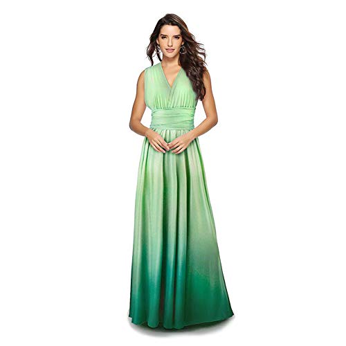 Women's Transformer Casual Gradient Color Deep V Neck Convertible Wrap Multi Way Dress Sleeveless Halter Formal Wedding Party Floor Length Cocktail Gown Long Maxi Dress Gradient Green X-Large