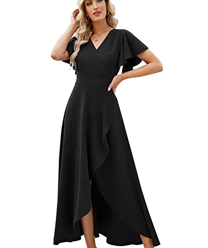 ZZV Formal Dresses For Women Gowns Evening V Neck Wedding Guest Dress-Solid