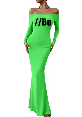 GORIFE Women's Cold Shoulder Floor Length Dress Fashion Sexy Dresses Bodycon Plain Long Dress Qing Lv L