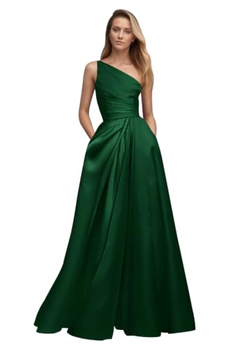 Dream Wedding Patchwork Satin Prom Dresses with Pockets Dark Green 12