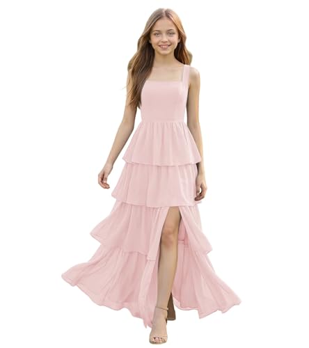 FLwuhui Junior Bridesmaid Dress A-Line Chiffon Flower Girl Dresses Chiffon Flower Girl Dresses Blush Pink US5