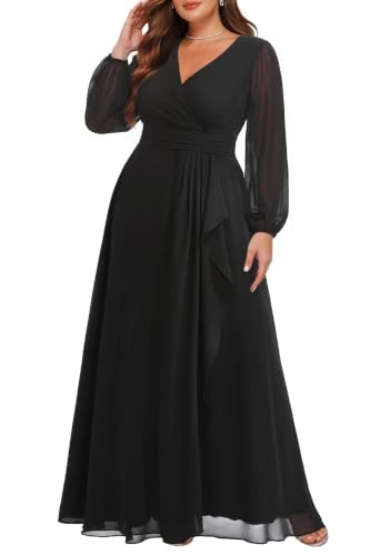 Talisea Plus Size Formal Dresses Black Fall Wedding Guest