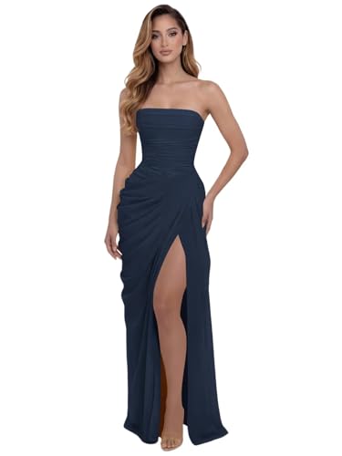 Gekaioe Strapless Long Corset Bridesmaid Dresses 2026 Navy Blue Size 2