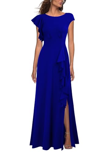 WOOSEA Women's Sexy Split Evening Cocktail Party Maxi A-Line Long Formal Dress Royal Blue