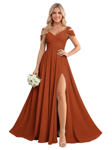 Ptymmloy Off The Shoulder Burnt Orange Bridesmaid Dresses Long for Women