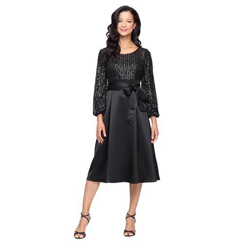 Alex Evenings Women's Plus Size Satin Ballgown Dress with Sleeve Black